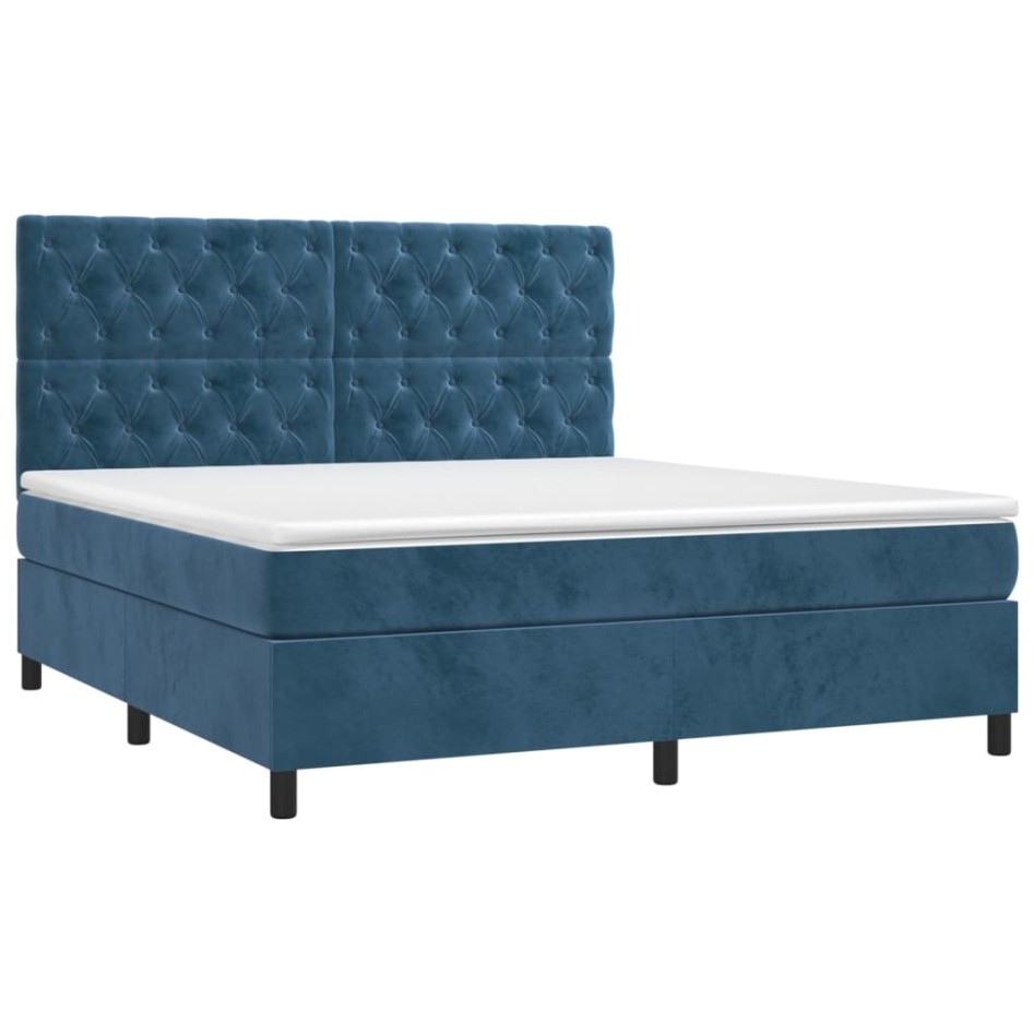 Cama box spring con colchón terciopelo azul oscuro 160x200