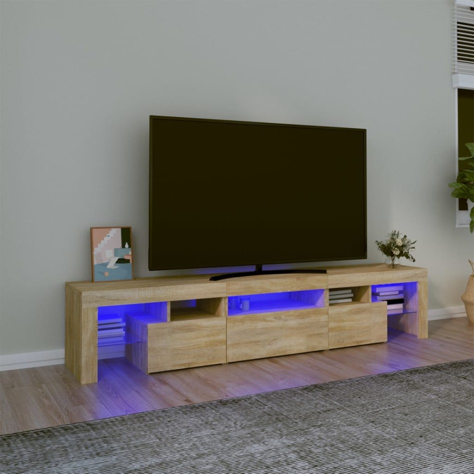 Mueble de TV con luces LED roble Sonoma 200x36,5x40