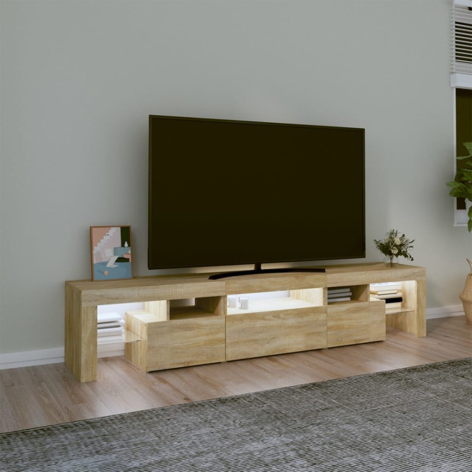 Mueble de TV con luces LED roble Sonoma 200x36,5x40