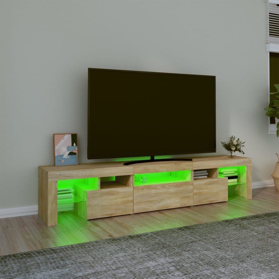 Mueble de TV con luces LED roble Sonoma 200x36,5x40