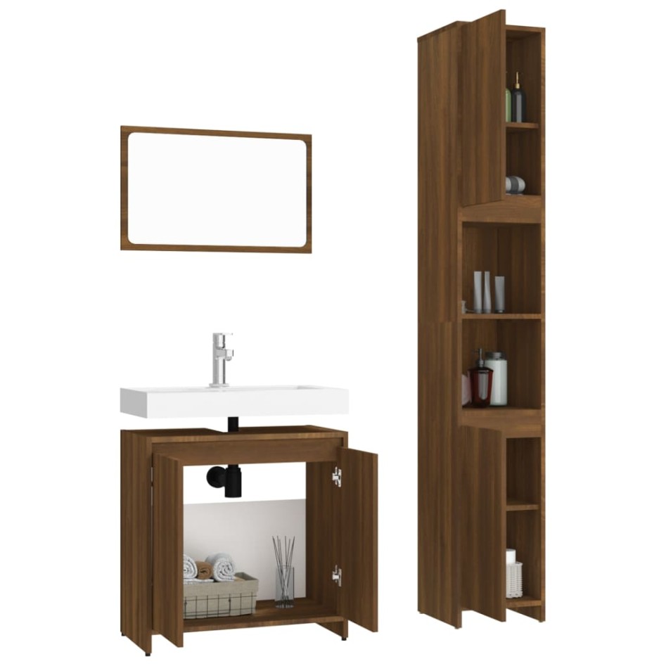 Set de muebles baño 3 pzas madera contrachapada roble