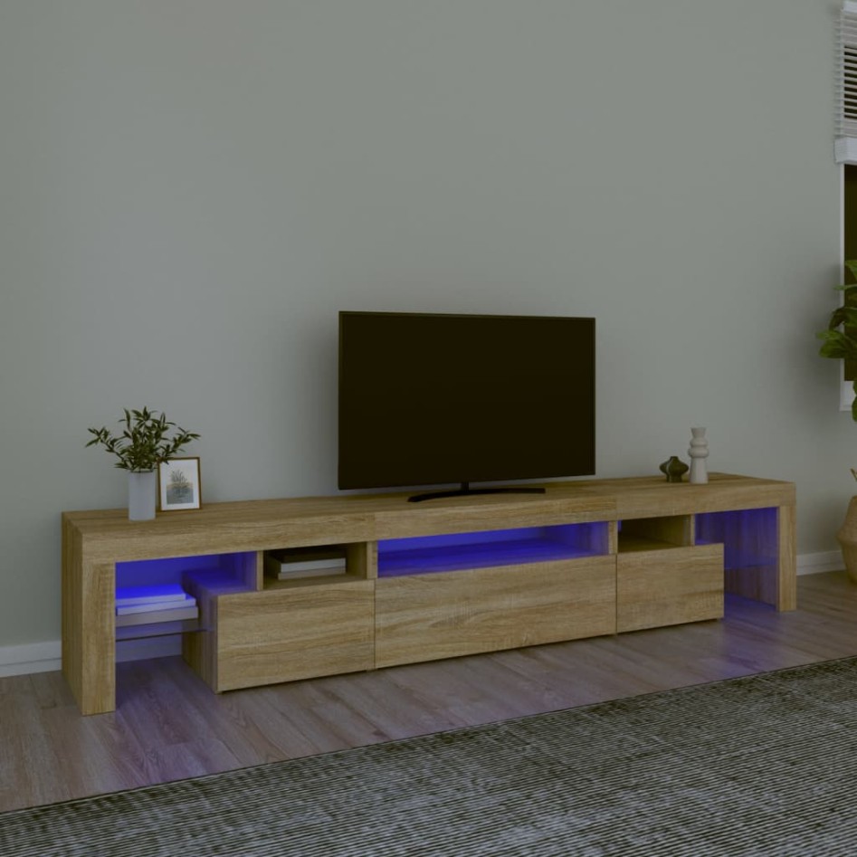 Mueble de TV con luces LED roble Sonoma 215x36,5x40