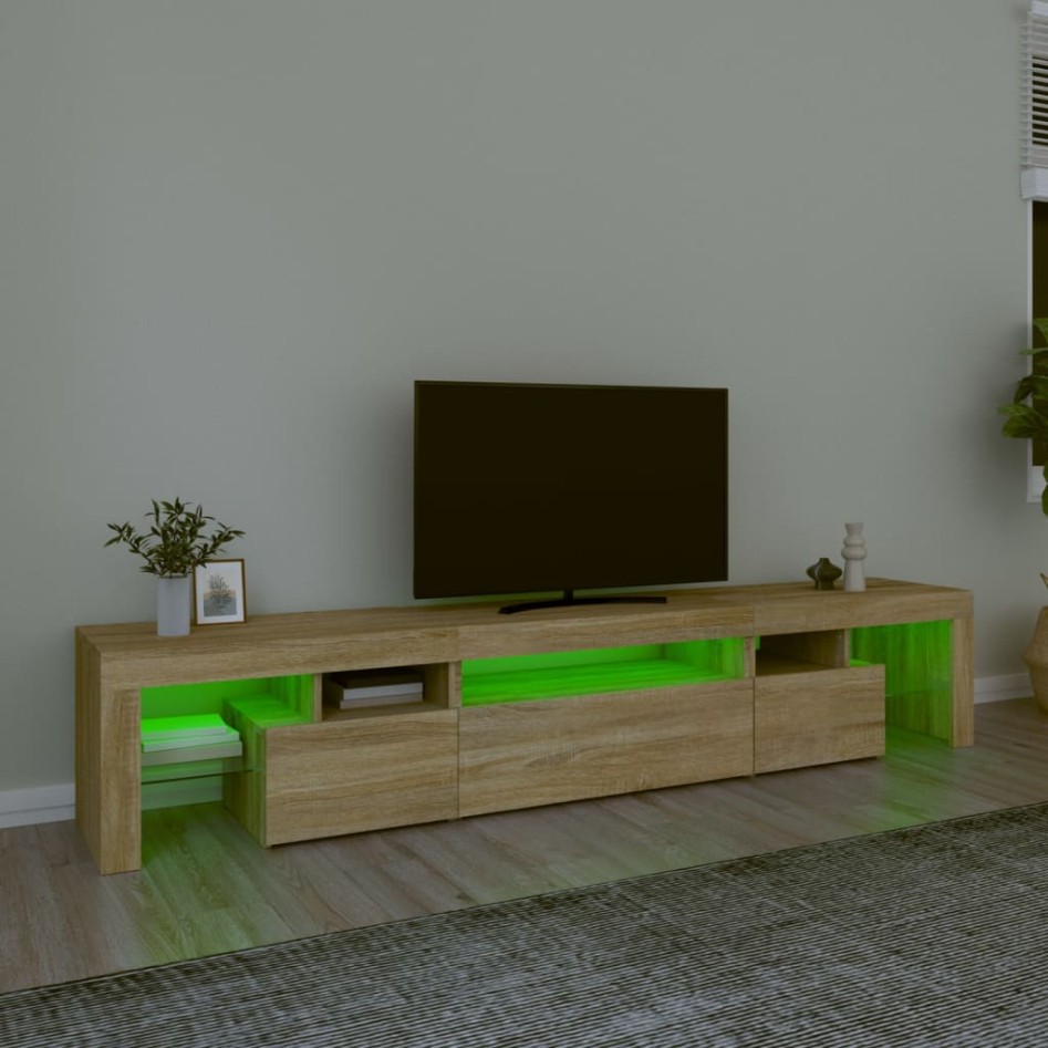 Mueble de TV con luces LED roble Sonoma 215x36,5x40