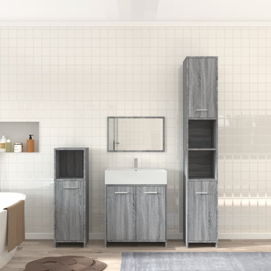 Set de muebles de baño 4 pzas madera contrachapada gris