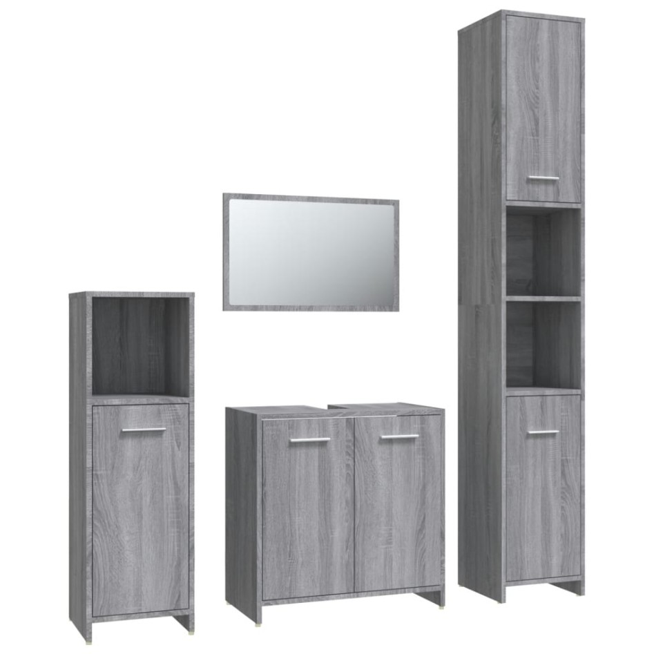 Set de muebles de baño 4 pzas madera contrachapada gris