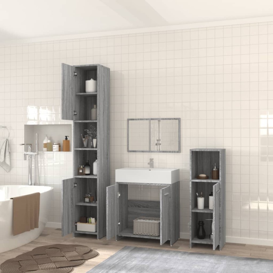 Set de muebles de baño 4 pzas madera contrachapada gris