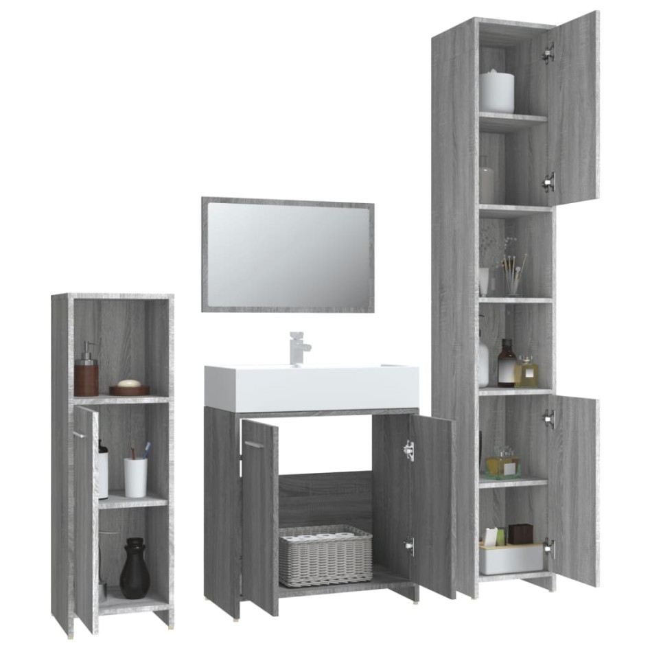 Set de muebles de baño 4 pzas madera contrachapada gris