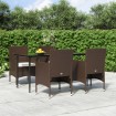 Juego de comedor de jardín 5 piezas con cojines marrón y negro