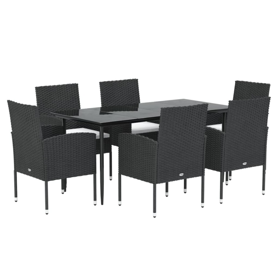 Set de comedor de jardín 7 pzas y cojines ratán sintético