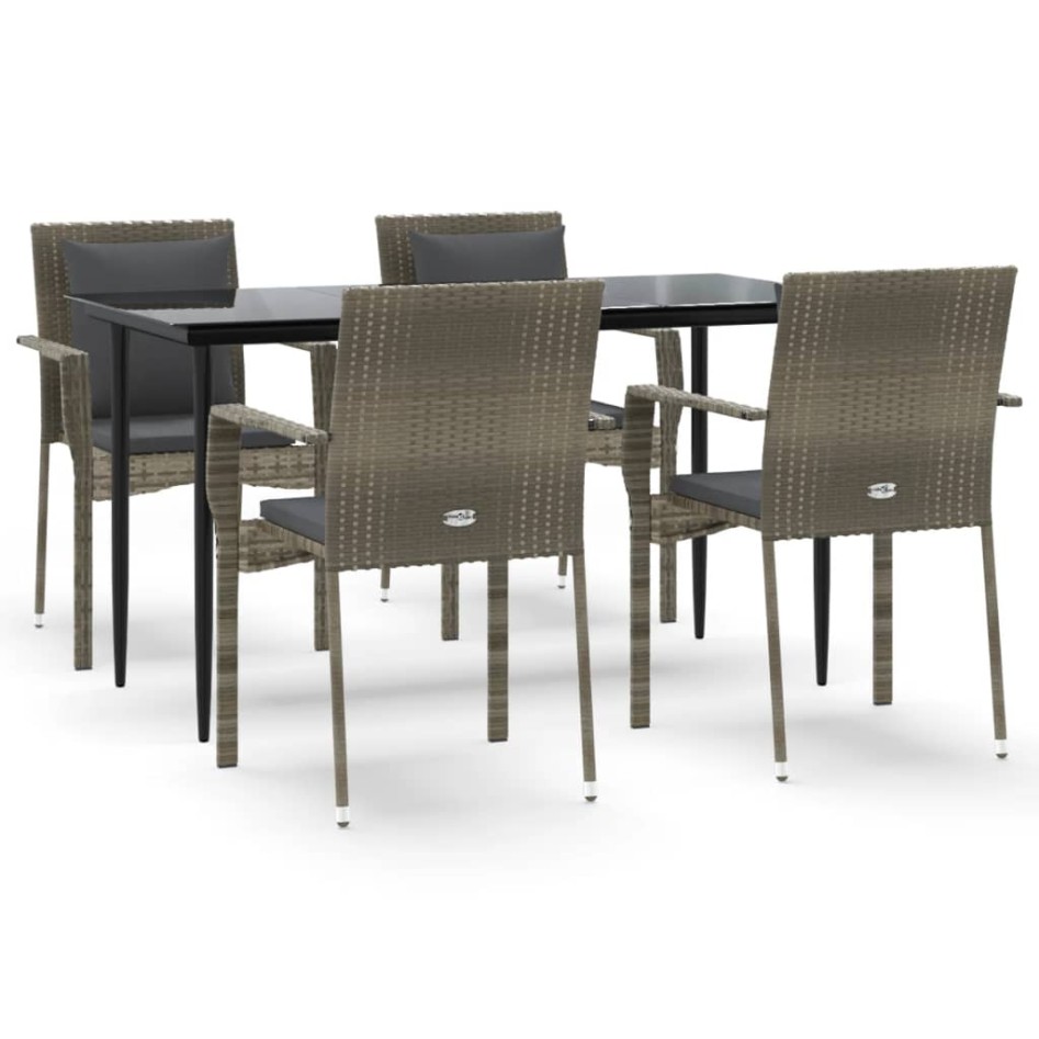Set comedor jardín 5 pzas y cojines ratán sintético negro