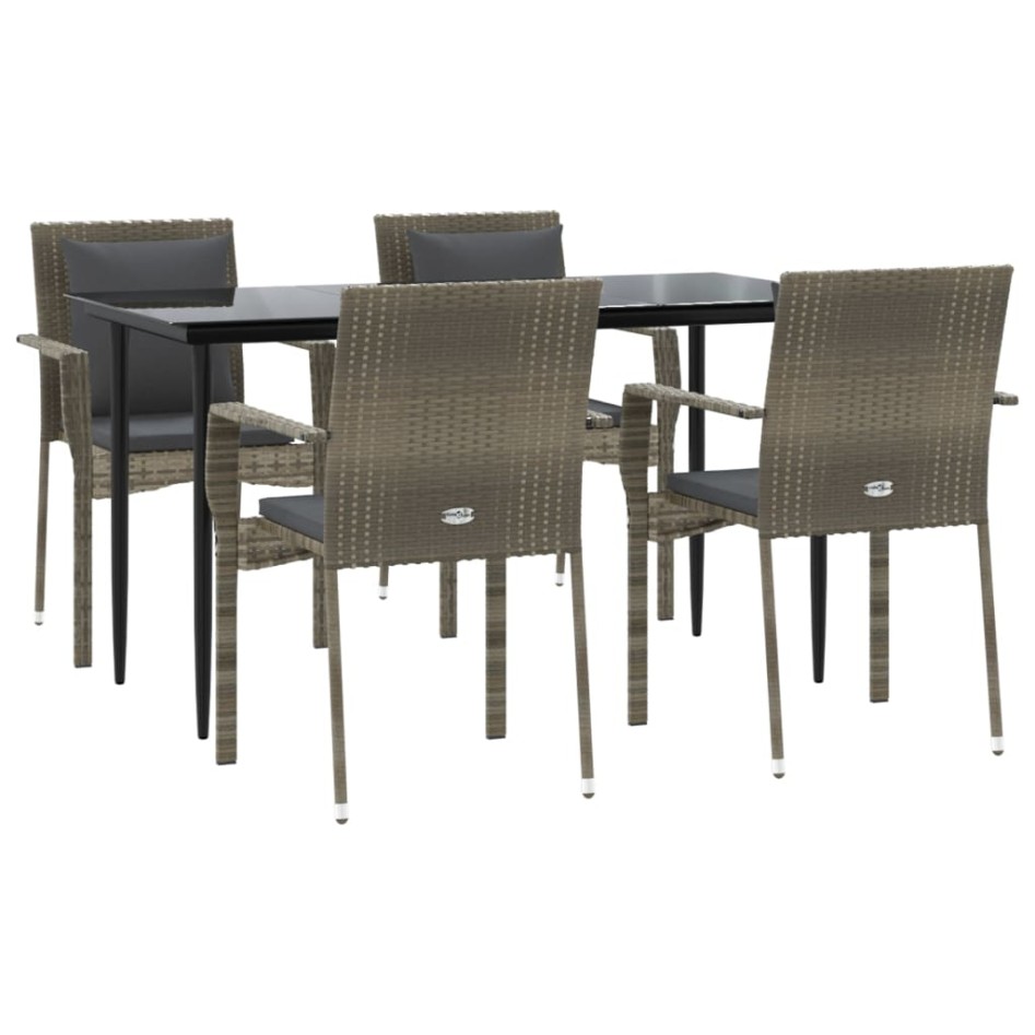 Set comedor jardín 5 pzas y cojines ratán sintético negro