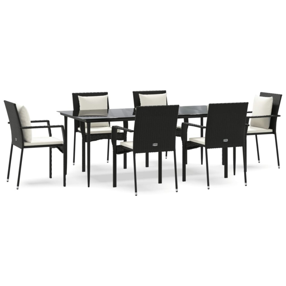 Set de comedor de jardín 7 pzas y cojines ratán sintético