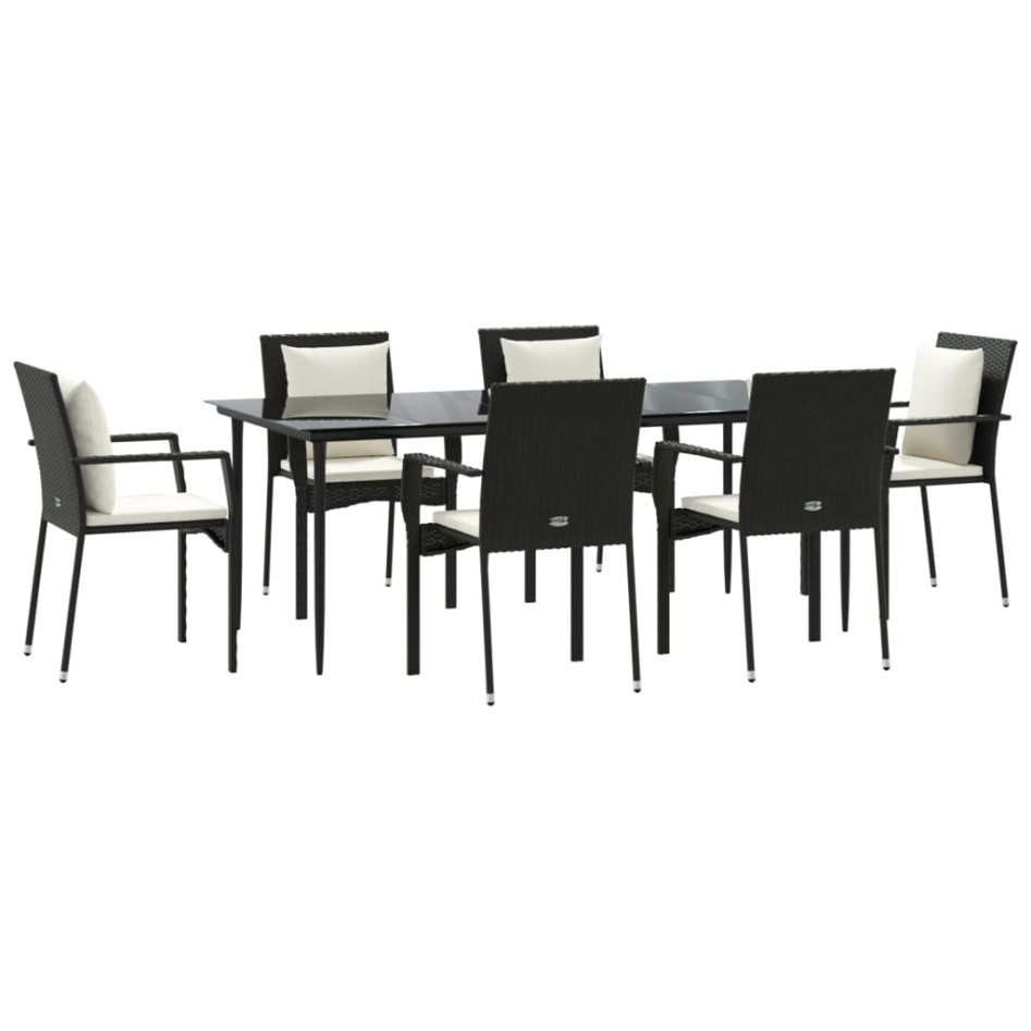 Set de comedor de jardín 7 pzas y cojines ratán sintético
