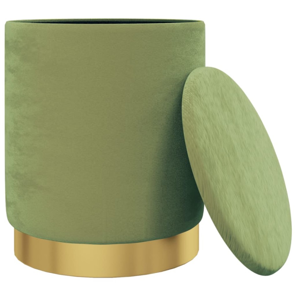 Hocker de almacenaje redondo verde mostaza