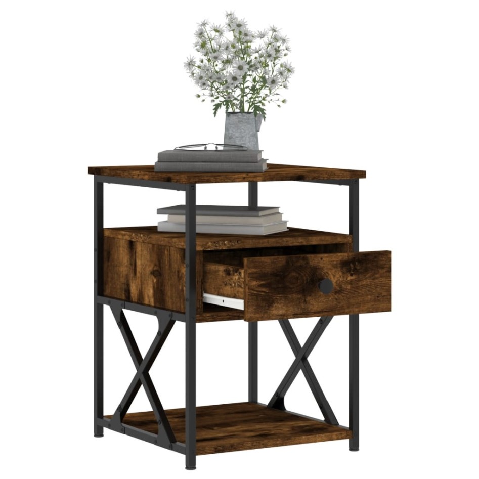 Mesita de noche madera de ingeniería roble ahumado 40x42x55