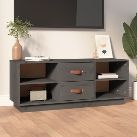 Mueble de TV de madera maciza de pino gris 100x34x40
