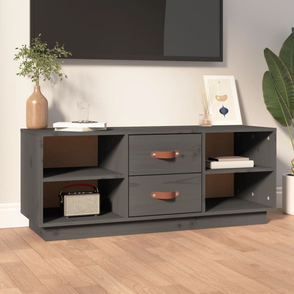 Mueble de TV de madera maciza de pino gris 100x34x40