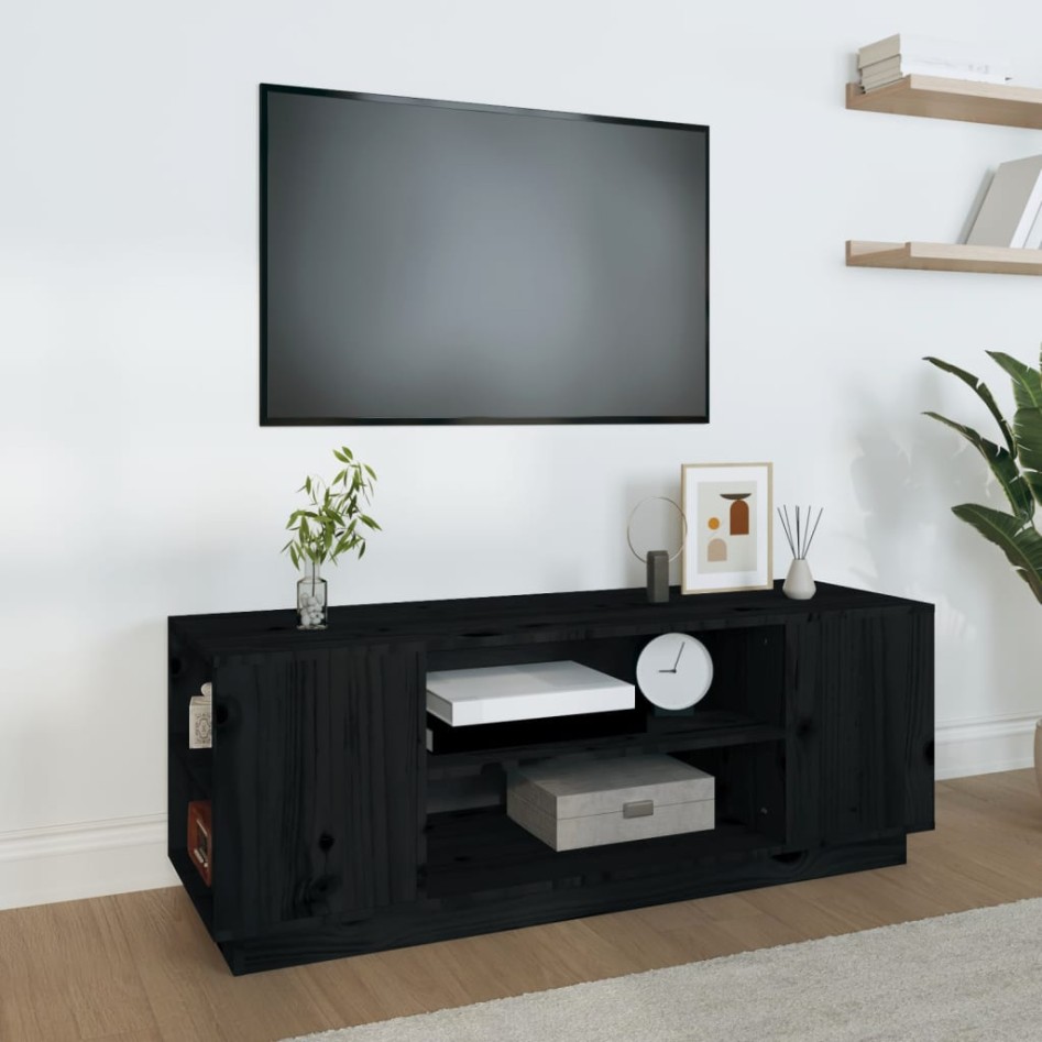 Mueble de TV madera maciza de pino negro 110x35x40,5