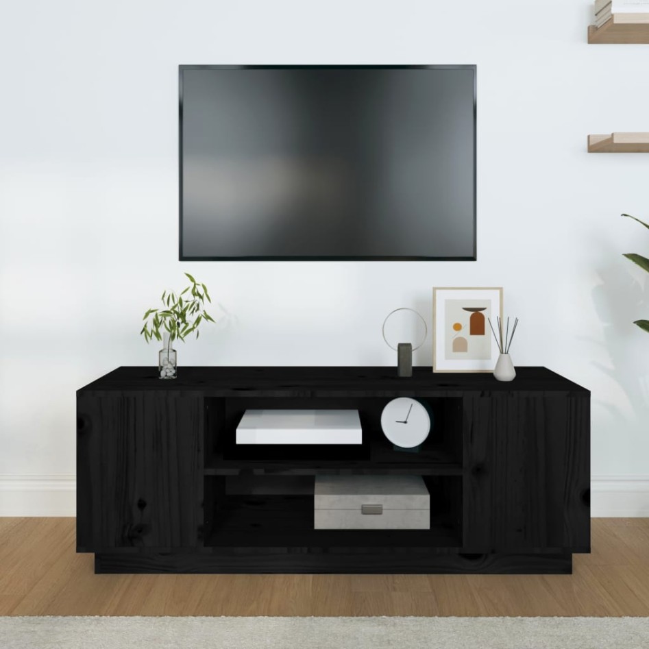 Mueble de TV madera maciza de pino negro 110x35x40,5