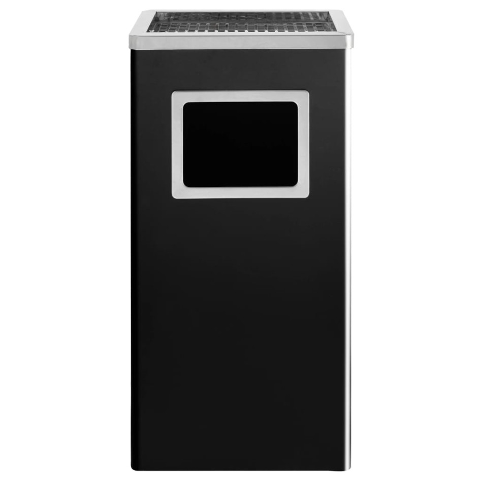 Papelera con cenicero de acero negro 45