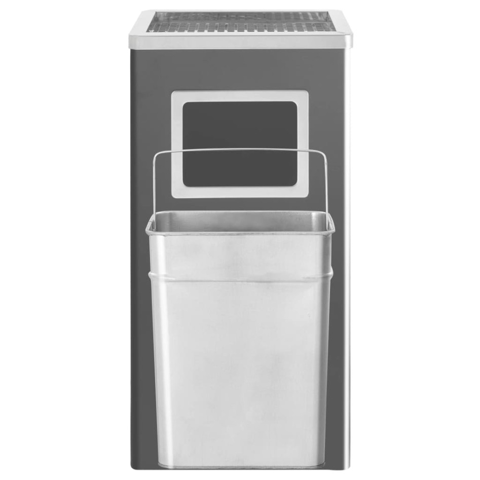 Papelera con cenicero de acero negro 45