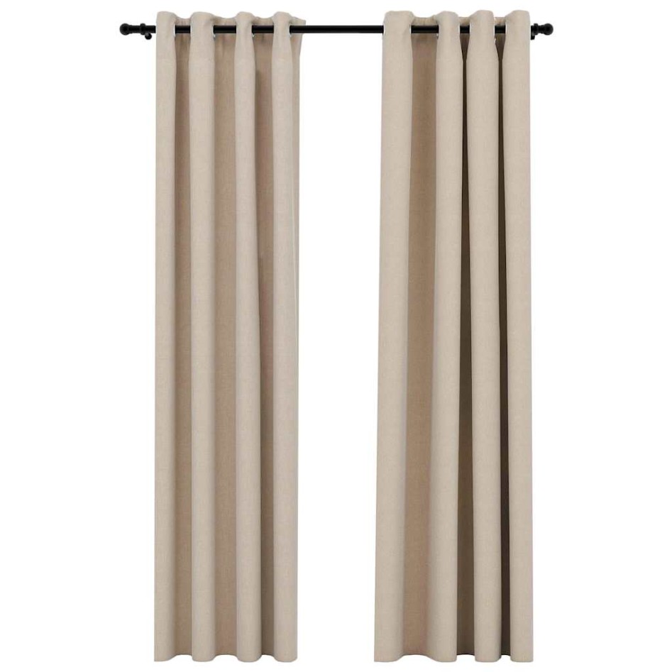 Cortinas opacas ojales look de lino 2 pzas beige 140x225