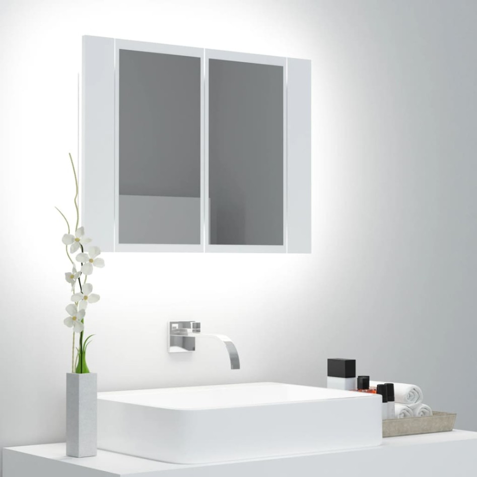 Armario espejo de baño con luz LED acrílico blanco 60x12x45