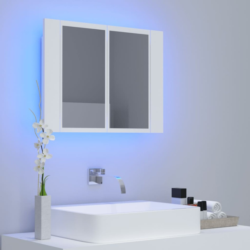 Armario espejo de baño con luz LED acrílico blanco 60x12x45