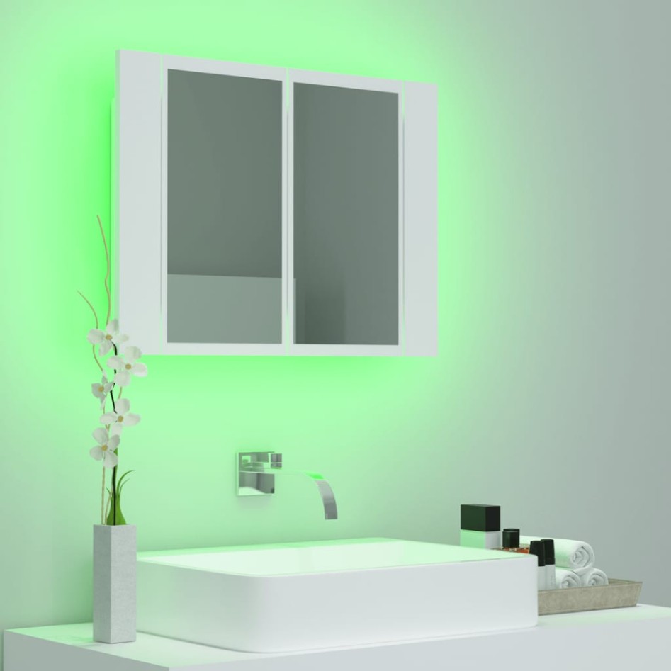 Armario espejo de baño con luz LED acrílico blanco 60x12x45