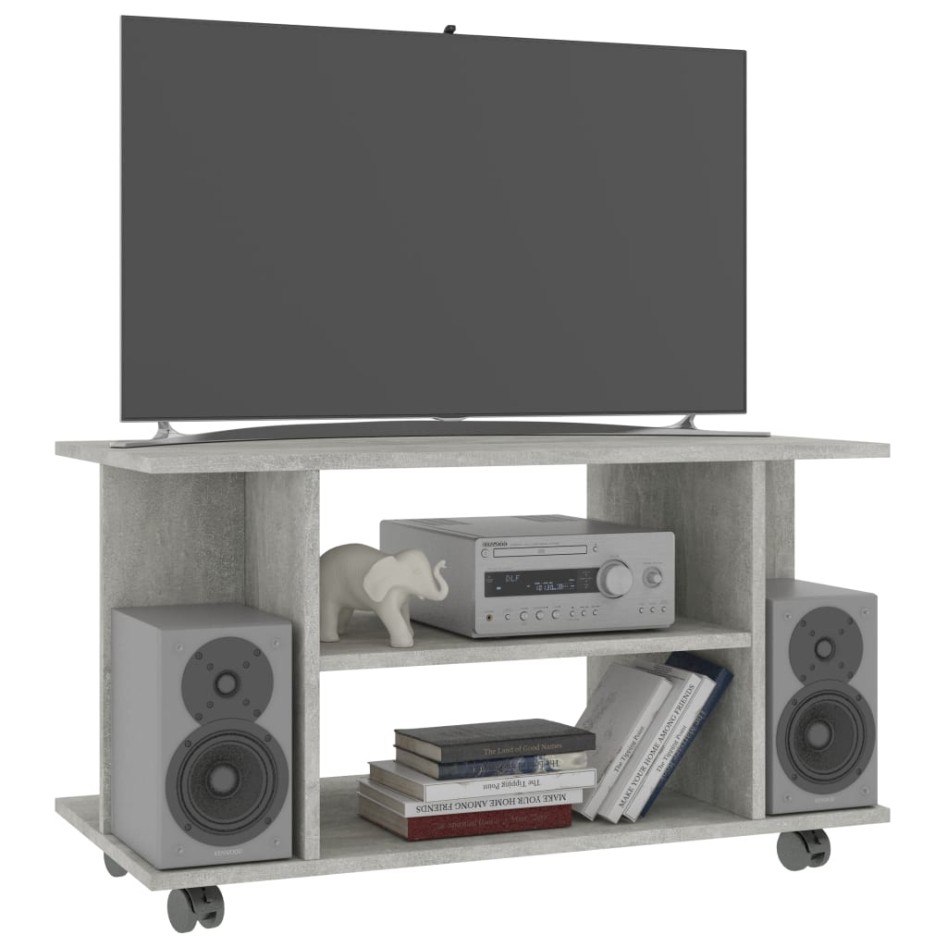 Mueble de TV ruedas madera ingeniería gris hormigón 80x40x45