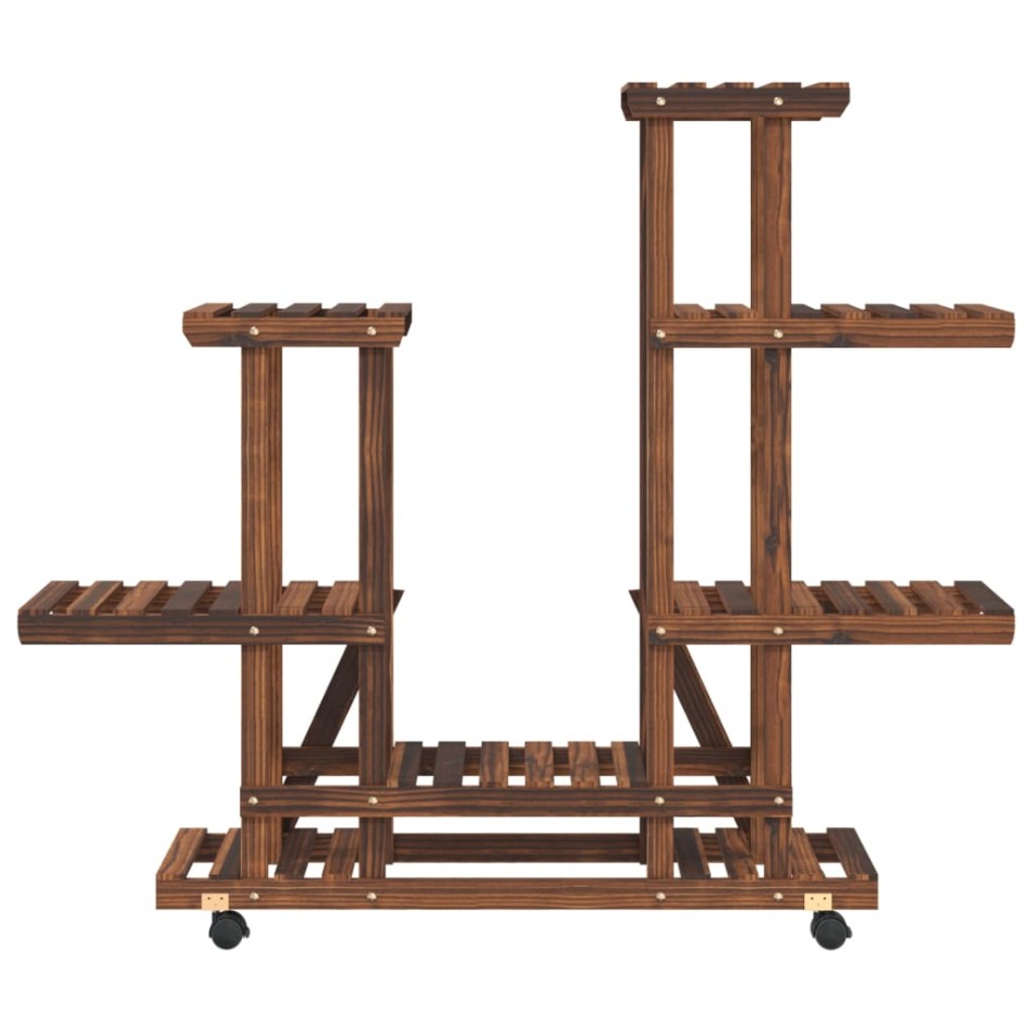 Soporte de flores con ruedas madera maciza abeto 95x25x101