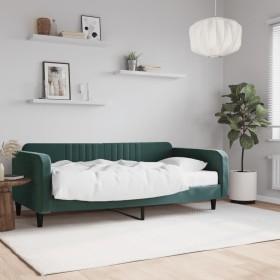 Sofá cama con colchón terciopelo verde oscuro 100x200