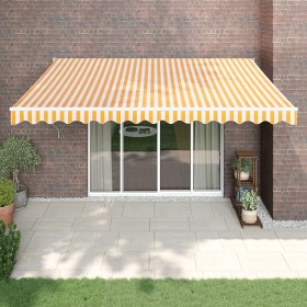 Toldo retráctil aluminio y tela amarillo y blanco 4x3