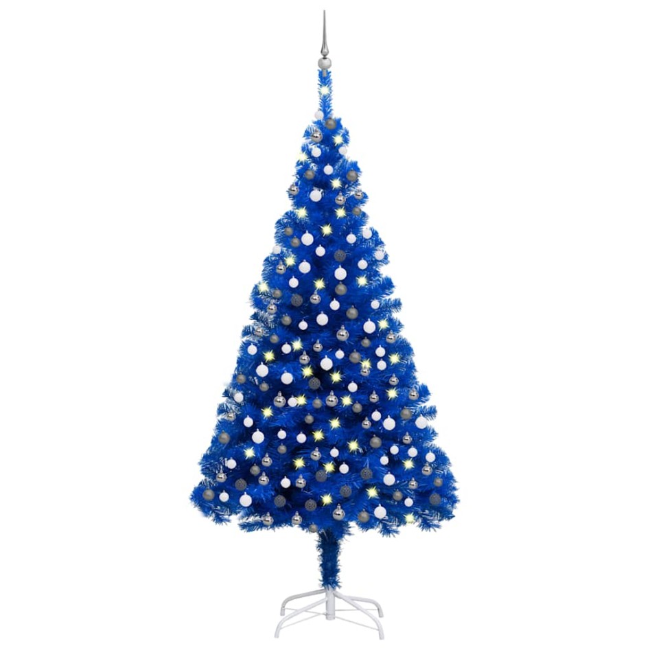 Árbol de Navidad preiluminado con luces y bolas azul 210