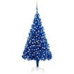 Árbol de Navidad preiluminado con luces y bolas azul 210 cm
