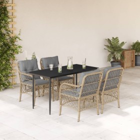 Set comedor de jardín 5 pzas con cojines ratán sintético