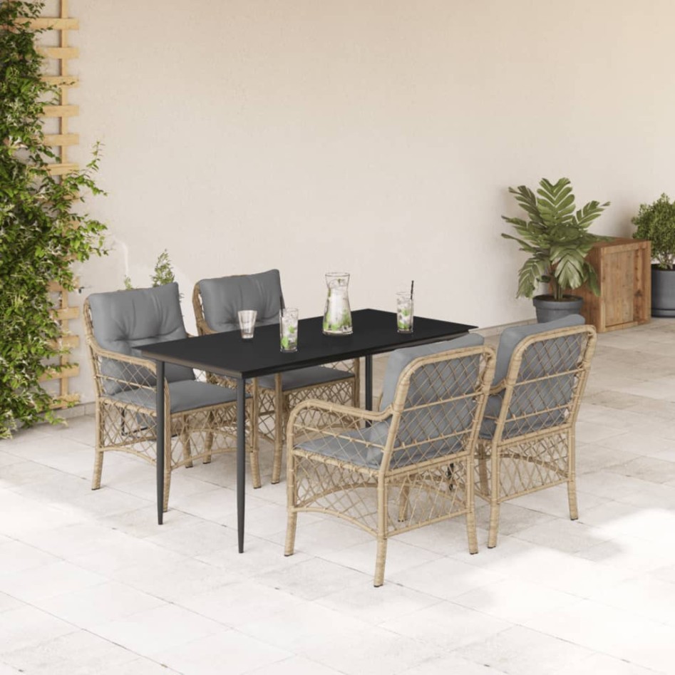 Set comedor de jardín 5 pzas con cojines ratán sintético