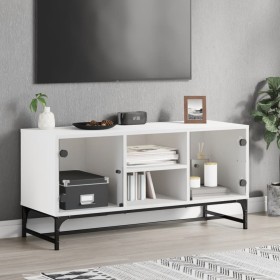 Mueble de TV con puertas de vidrio blanco 102x37x50