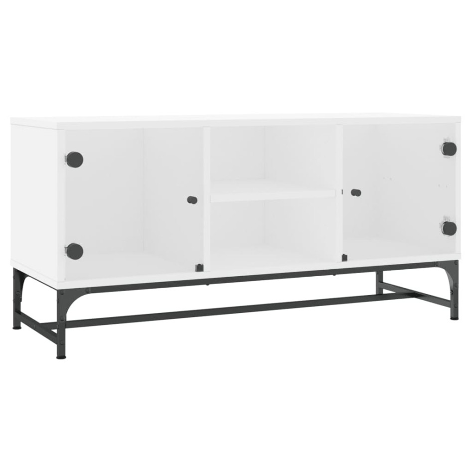 Mueble de TV con puertas de vidrio blanco 102x37x50