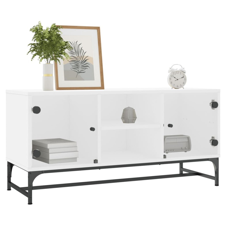 Mueble de TV con puertas de vidrio blanco 102x37x50