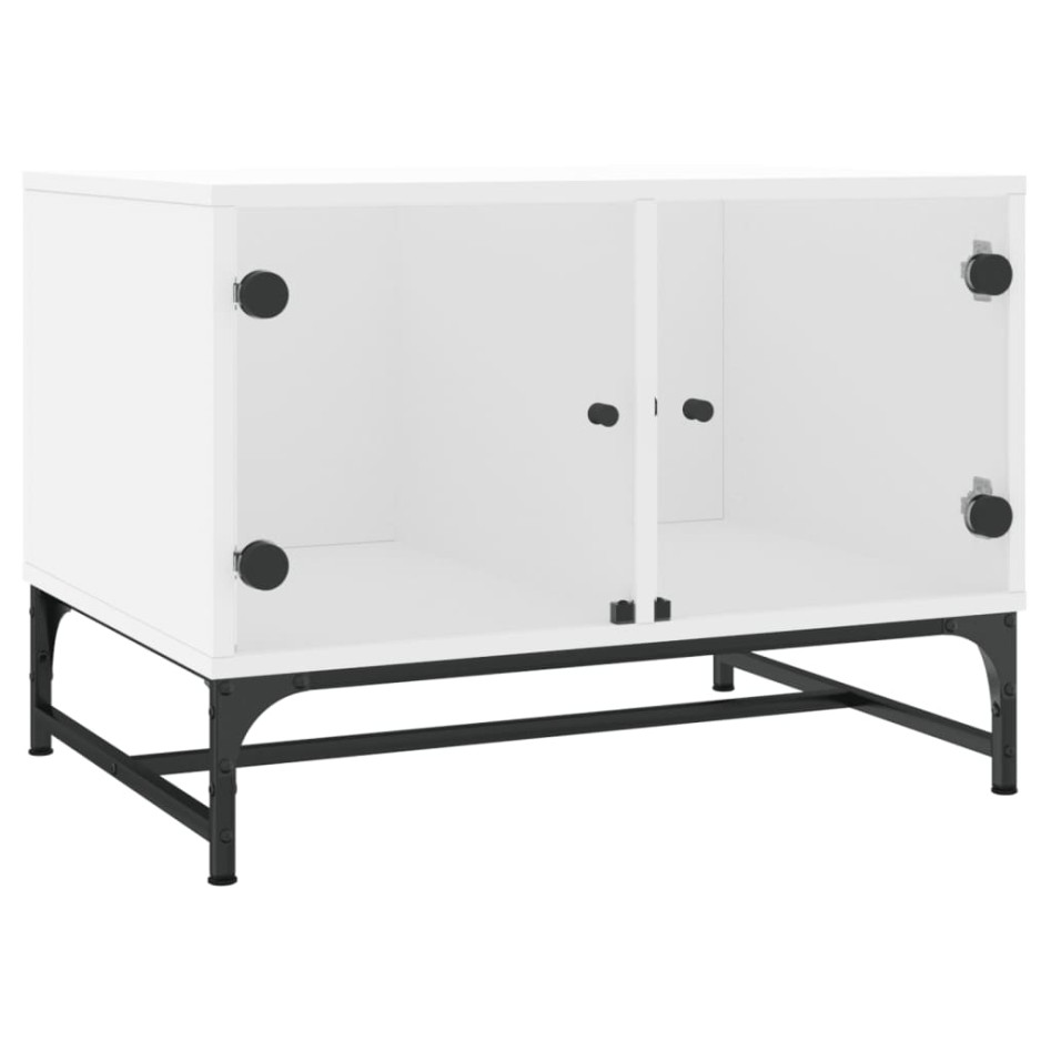Mesa de centro con puertas de vidrio blanca 68,5x50x50