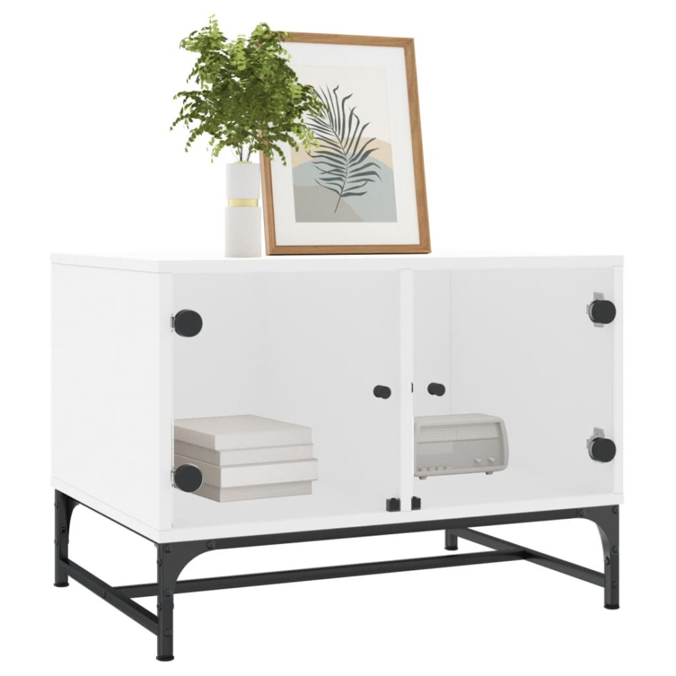 Mesa de centro con puertas de vidrio blanca 68,5x50x50