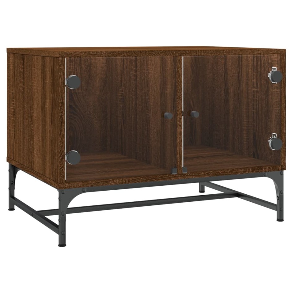 Mesa de centro con puertas de vidrio marrón roble 68,5x50x50