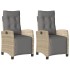 Sillón reclinable jardín reposapiés 2 uds ratán PE beige