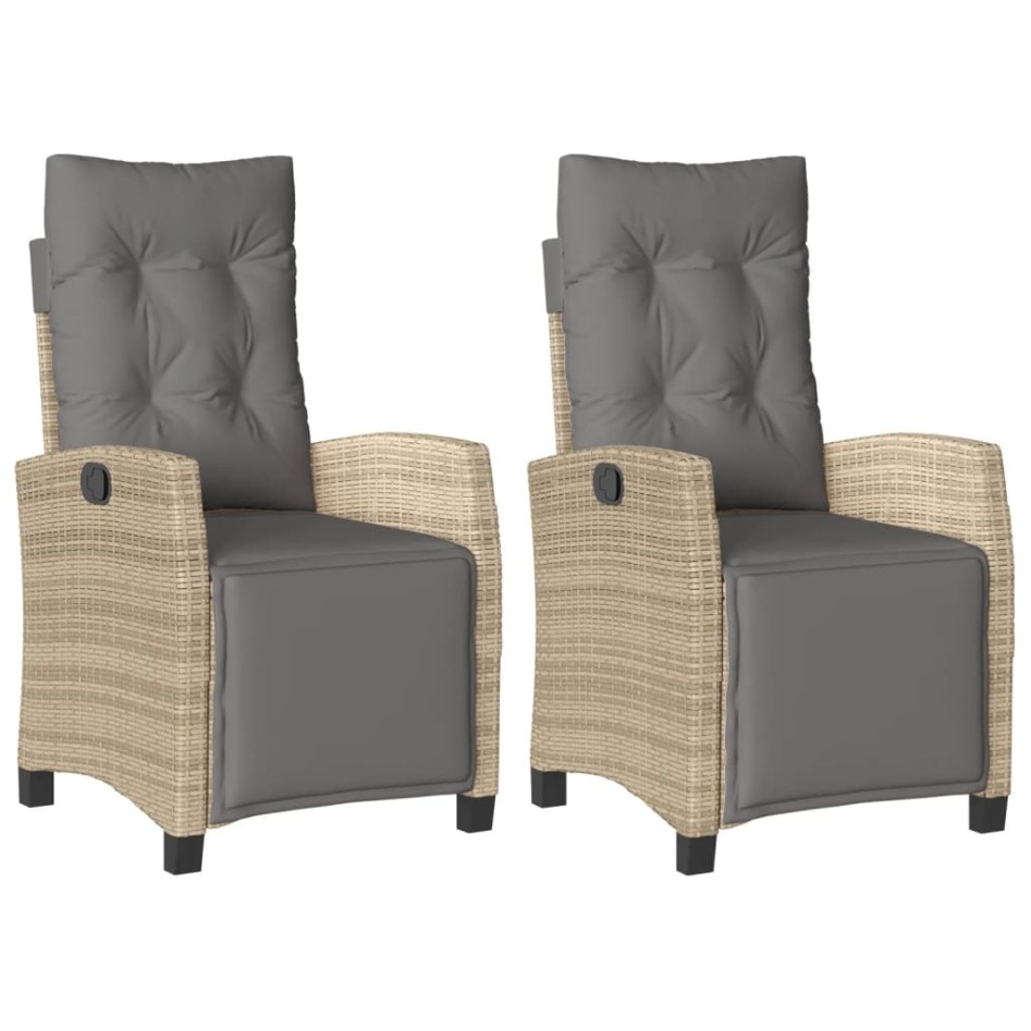 Sillón reclinable jardín reposapiés 2 uds ratán PE beige
