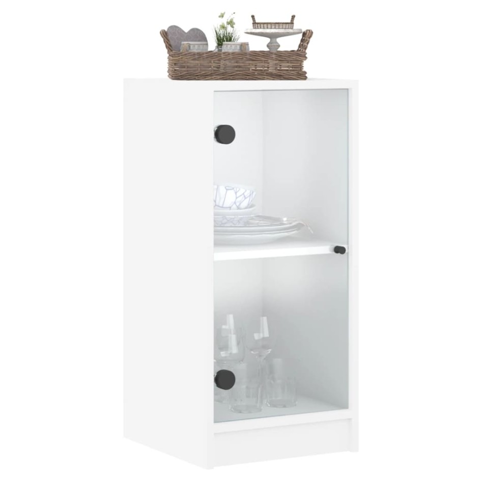Armario auxiliar con puertas de vidrio blanco 35x37x75,5