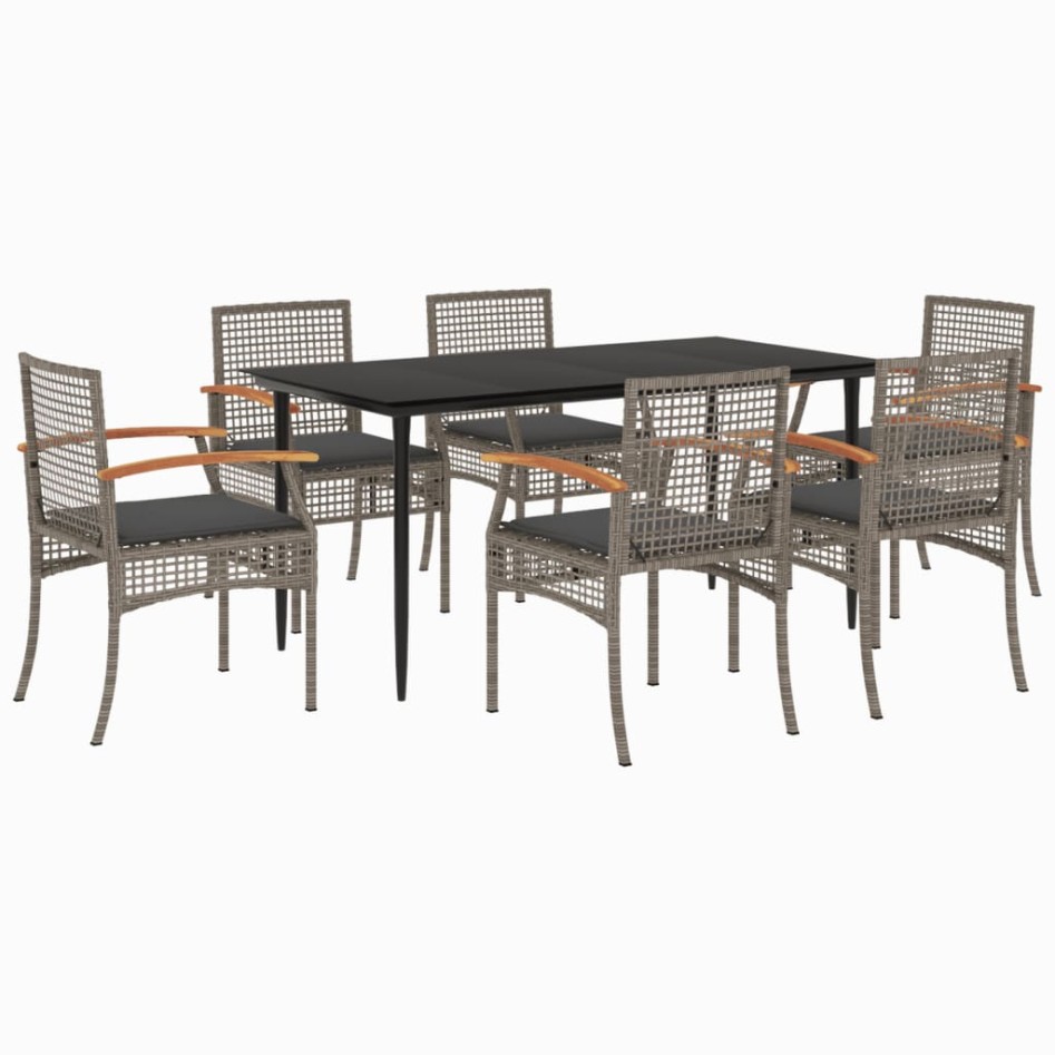 Set comedor jardín 7 pzas y cojines ratán sintético