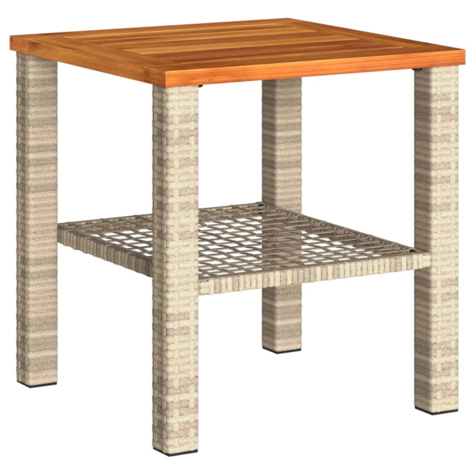 Mesa de jardín ratán sintético madera acacia beige 40x40x42