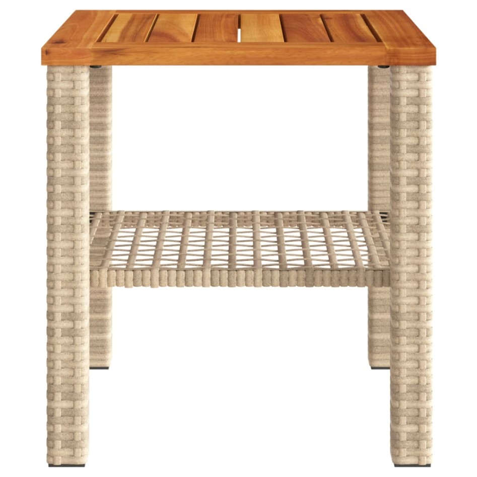 Mesa de jardín ratán sintético madera acacia beige 40x40x42