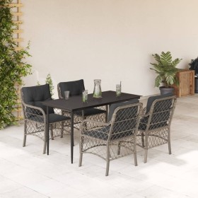 Set comedor de jardín 5 pzas cojines ratán sintético gris